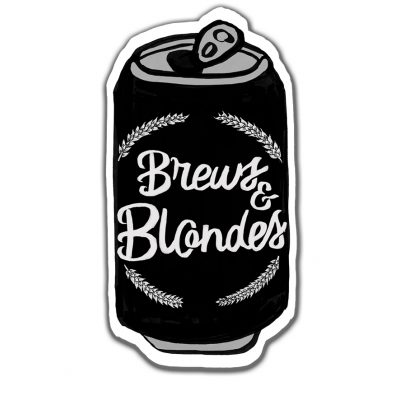 Brews & Blondes, beer sticker, beer can, holographic, streetwear, dive bar, men shirts, skater, surfer, malibu, vans, golden road, dodgers