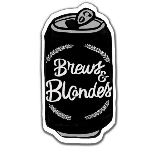 Brews & Blondes, beer sticker, beer can, holographic, streetwear, dive bar, men shirts, skater, surfer, malibu, vans, golden road, dodgers